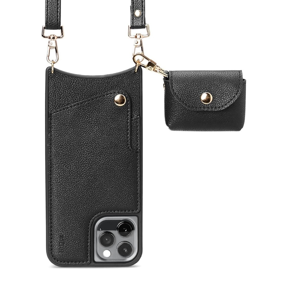 KIQUE‎ Crossbody Phone Case and Wallet for iPhone 11 Pro Faux Black Leather
